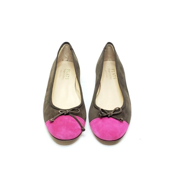 Napa Valley Flats Cap Toe Bow Suede Leather Brown Pink US 9.5 - Picture 1 of 10